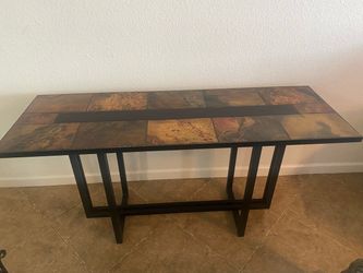 Slate Tile Coffee Table, Sofa Table & Matching Mirror Set – Copper Tone
