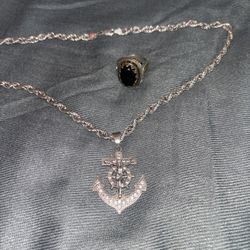 925 Mex Silver Chain With Diamonds And 925 Mex Ring With Onyx Stones 