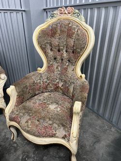Sofa lounge chair set victorian style floral pattern ivory color