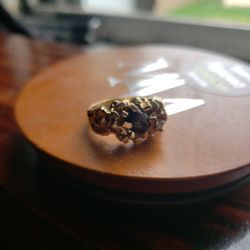 Black Sapphire 10k Solid Gold Nugget Ring With Diamond. 