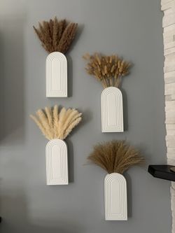 4 White Arch Wall Vases with Dried Pampas Grass