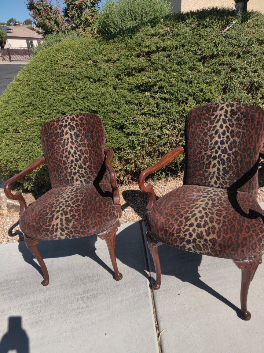 Antique Queen Ann Animal Print (Leopard) Chairs