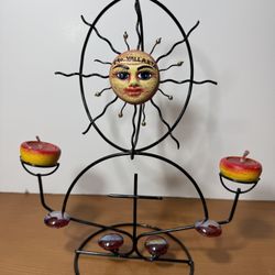 Sculpture Metal Frame Candles, Sun, and Stones