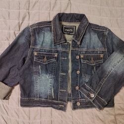 Rue 21 Cropped Distressed Denim Jean Jacket Large 