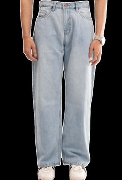 Men's Baggy Wide Leg Jeans – Light Blue – Sizes 28-38