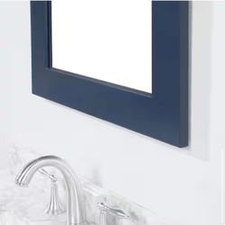 Rectangular Framed Wall Mount Bathroom Vanity Mirror in Midnight Blue 