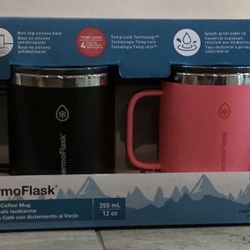 ThermoFlask Insulated 12 Ounce Coffee Mug w/ Handle 2-pack Brand New