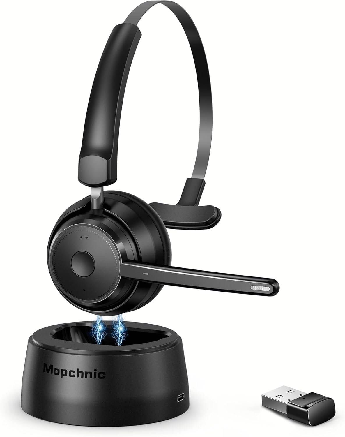 Bluetooth Headset Wireless Headphone AI Noise-Canceling Microphone Mopchnic