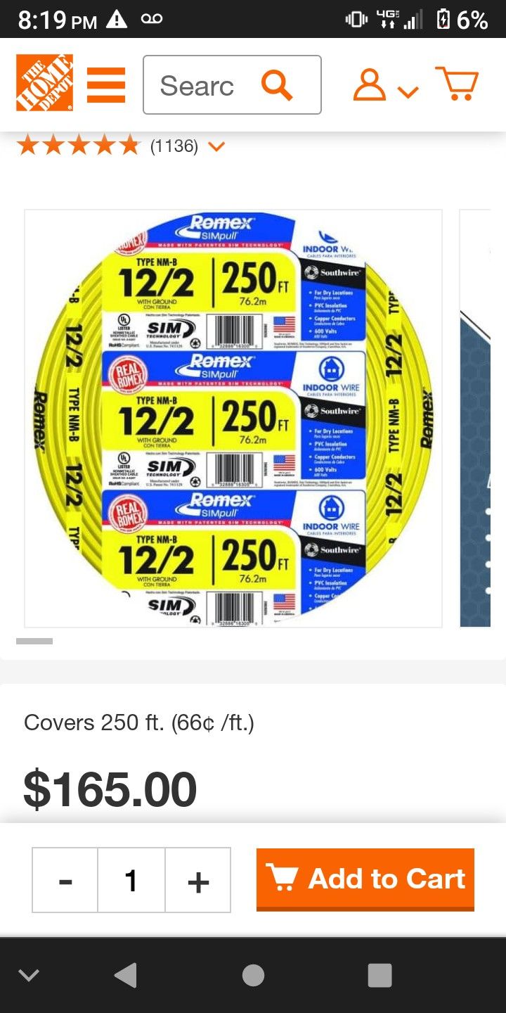 250 Feet 12/2 Electrical Wire