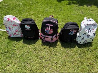 Hello Kitty, kuromi, melody, and stitch backpacks