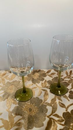 Vintage Olive Green Stems Wine Glasses