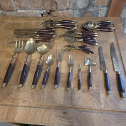Mid Century Brass And Rosewood Flatware