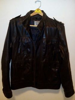 Levi's Leather hidden hood Jacket Medium size.