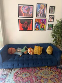 Blue velvet couch