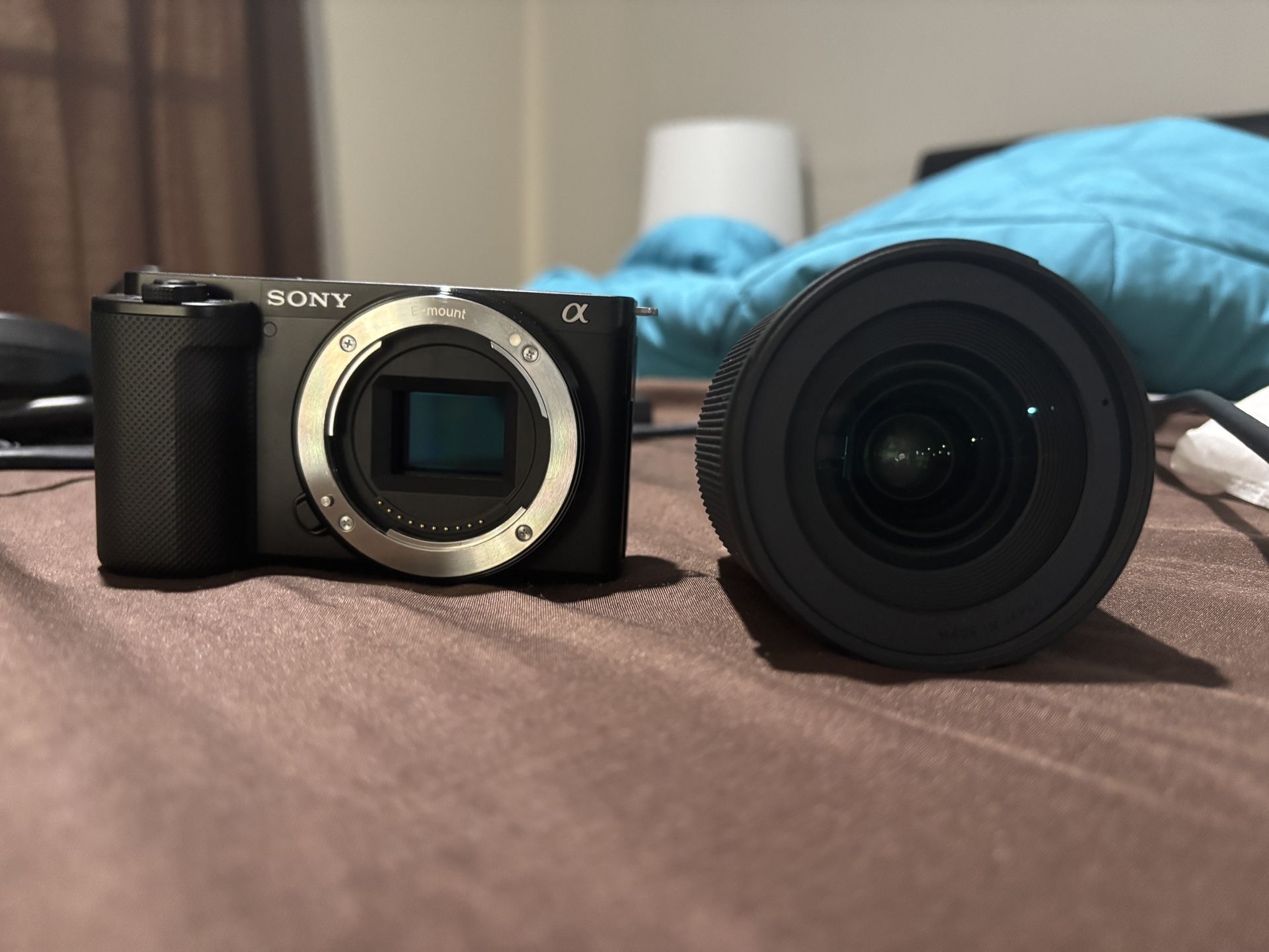 Sony ZV-E10 mirrorless camera with Sigma 16mm 1.4 Sony E Lens And Accessories