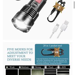 Tactical Flashlight and Keychain Tool, IP56 Water Dust Resistant, 1500lm, 5 Modes, Super Bright, Zoomable, Duty Metal Body, Built For Camping, Emergen