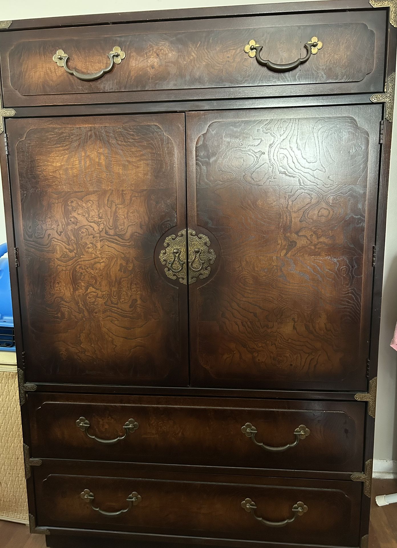 Vintage Asian-Style Wooden Armoire / Dresser