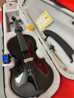 3/4 Size Black Violin with New Bow, Digital Tuner, Shoulder Rest, Extra Strings $140 Firm
