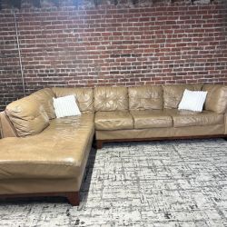 Delivery Available leather carmel 2 pc sectional couch