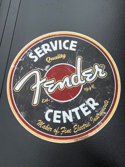 FENDER SERVICE CENTER 14” METAL TIN SIGN GUITAR WALL DECOR VINTAGE STYLE