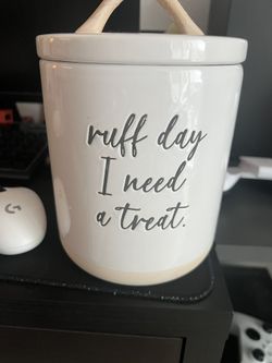 Ceramic Dog Treat Jar – “Ruff Day, I Need a Treat.”