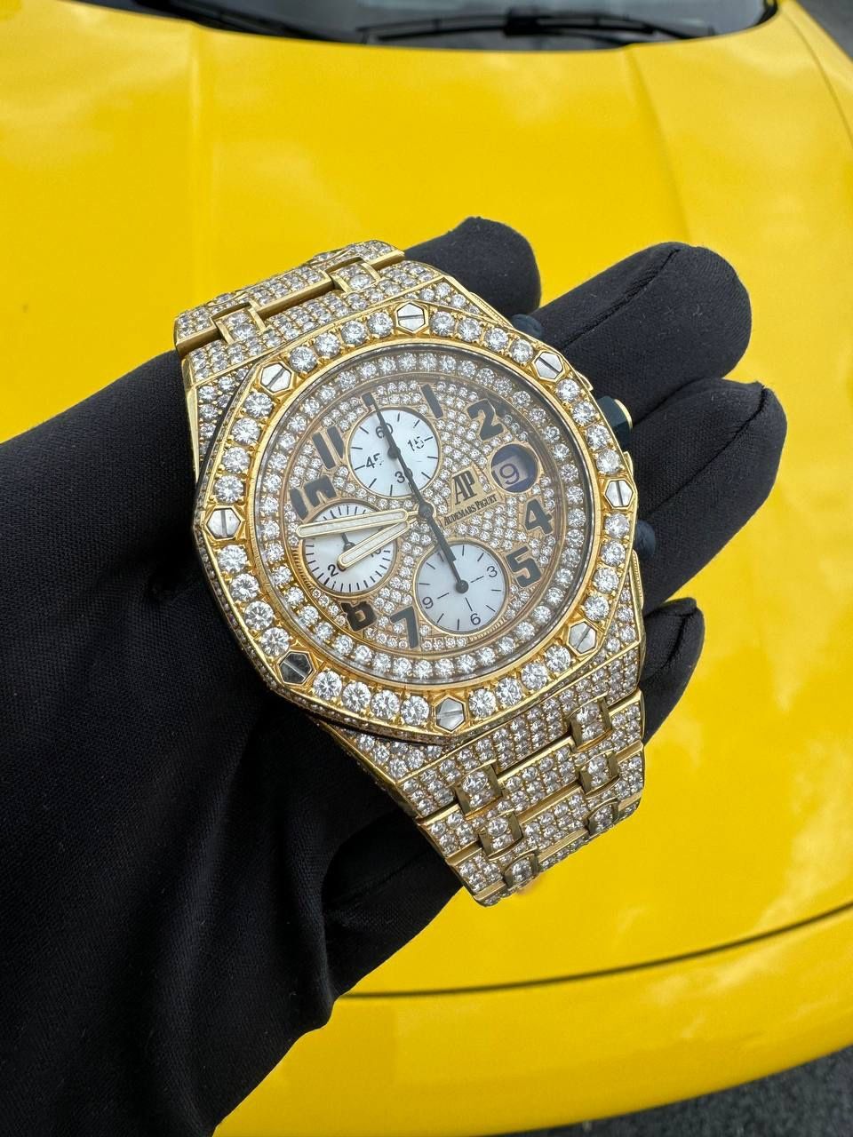 Audemars Piguet Royal Oak Offshore 42mm 18k Yellow Gold Watch Iced 30ct