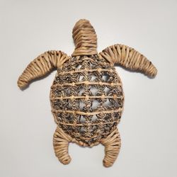 Sea Turtle Wicker Rattan Beach Decor Hanging Wall Art 18"