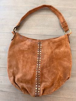 Patricia Nash Brown Suede Studded Hobo Shoulder Bag