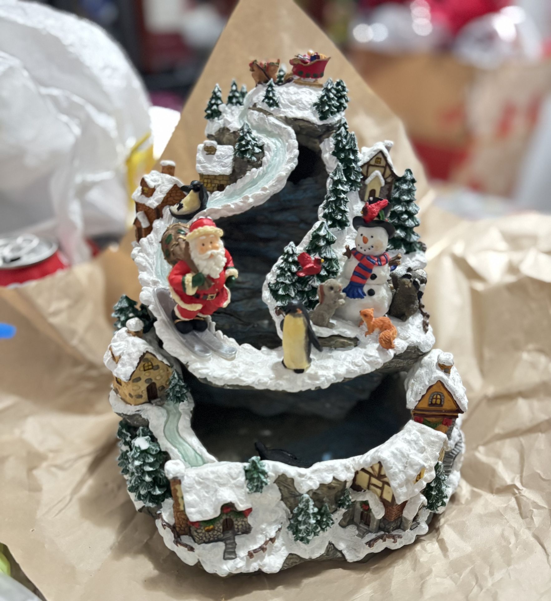 Christmas Traditions Decorative Tabletop Fountain "Santa Skiing"
