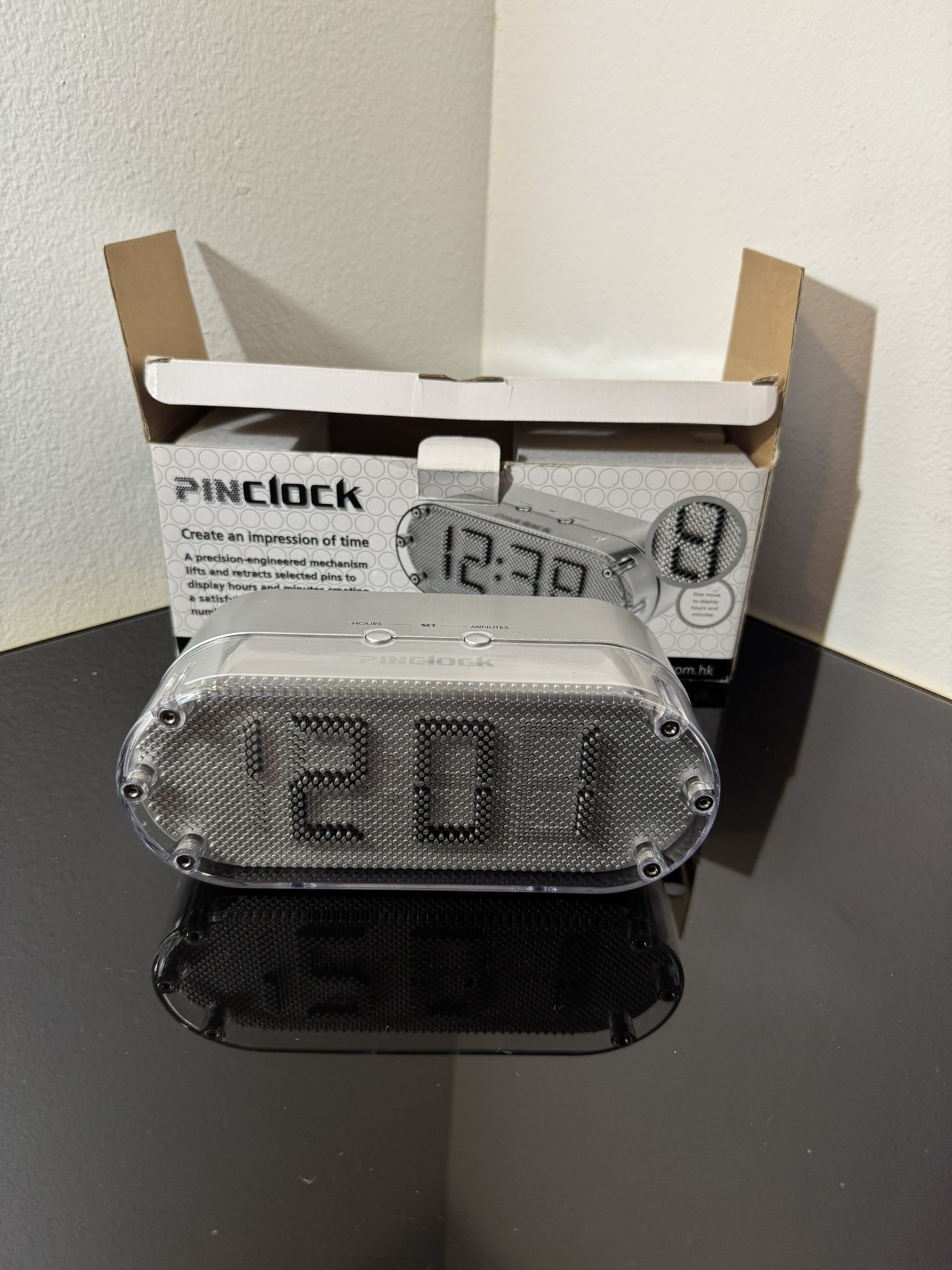 Rare PINCLOCK by DAKA PIN CLOCK Mechanical Displays Time Silver
