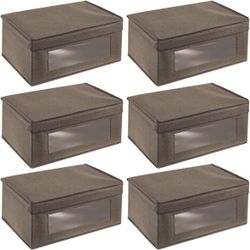 NEW Set Of 6 Stackable Slim Shelf Storage Organizer Box with Window/Attached Lid