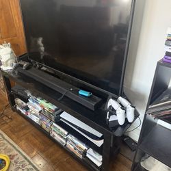 Metal TV Stand With Glass Shelves (all black) 
