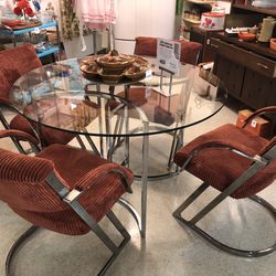 VINTAGE 70’S CHROME & GLASS TABLE & 6 CHAIRS