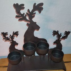 Traditional Metallic Reindeer Shadow Tealight Candle Holder  With 4 Holes
