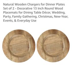 Natural wooden chargers for dinner plates 