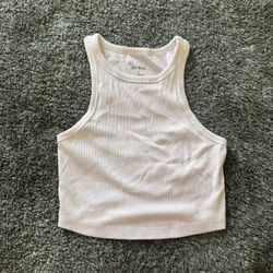 White Ribbed Crop Tank- (S)