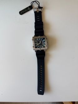 Croton Quartz Square Watch Black Rubber Strap