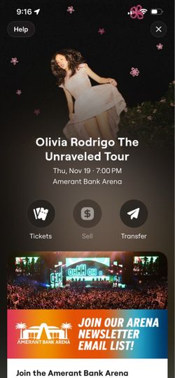 Olivia Rodrigo The Unraveled Tour Concert Ticket