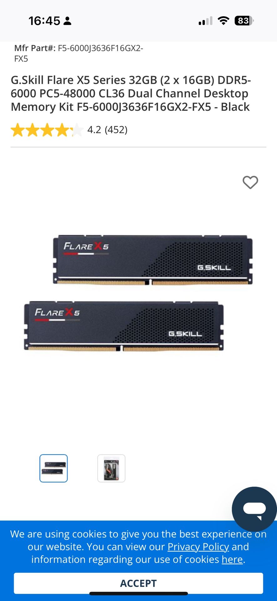 G. Skill Flare X5 32GB (2 x 16GB) DDR5