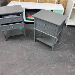New Set Of 2 Accent Table with 2 Drawers, Graphite