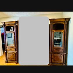 Wooden Bookshelves Cabinets With glass Doors & Drawer