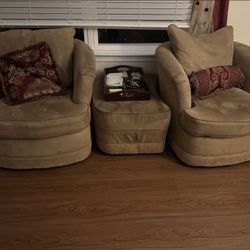 2 Swivel Chairs And Ottoman 