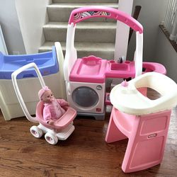 Little Tikes Step 2 Doll Play Toys. Stroller, Crib, Changing Station, High Chair & Doll ($100 For All)