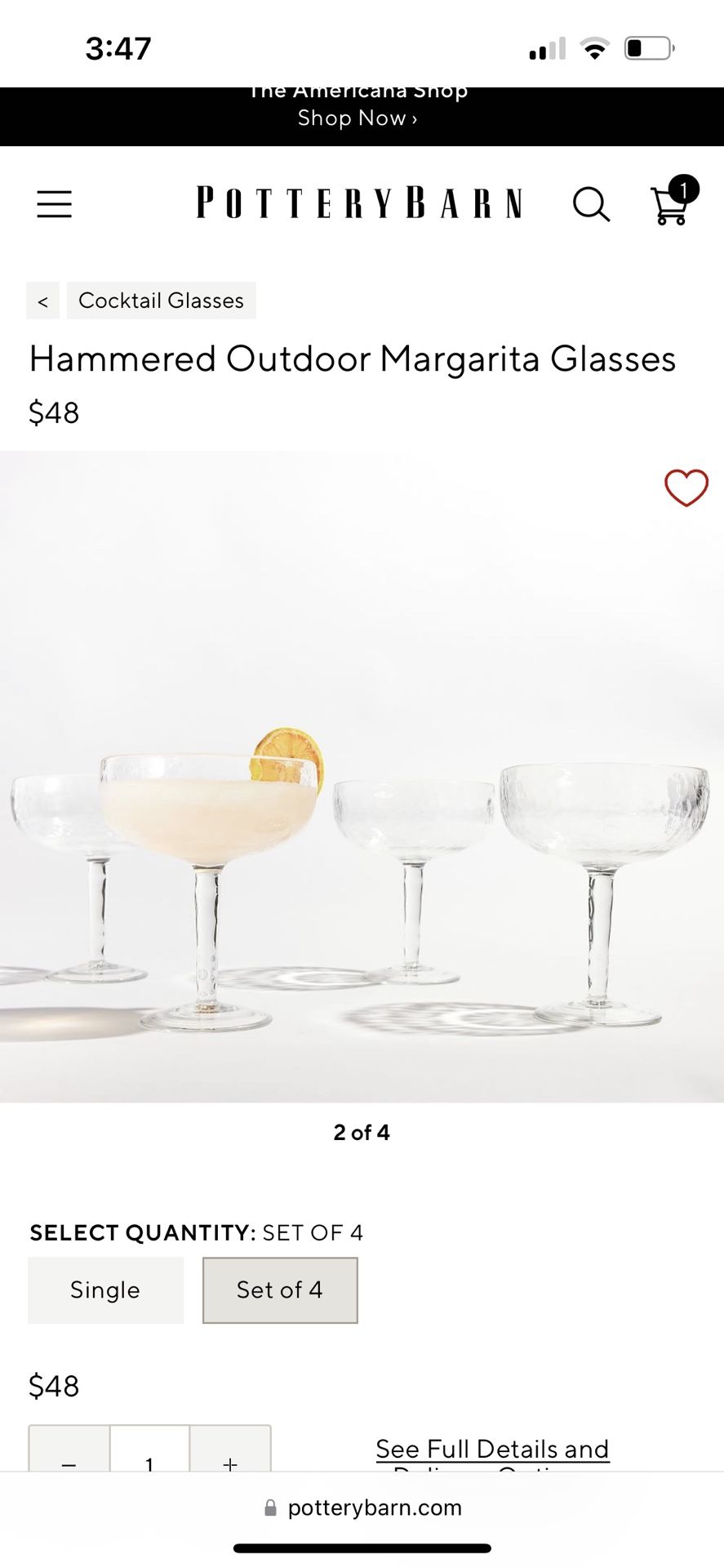 Pottery Barn Hammered Margarita Glasses