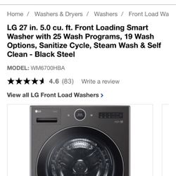 LG Washing machine List  Price $1,200.00