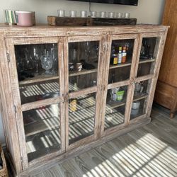 Potato Barn Distressed Wood & Glass Cabinet – Rustic Farmhouse