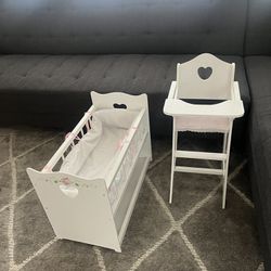 Doll  Furniture, Bed And Highchair