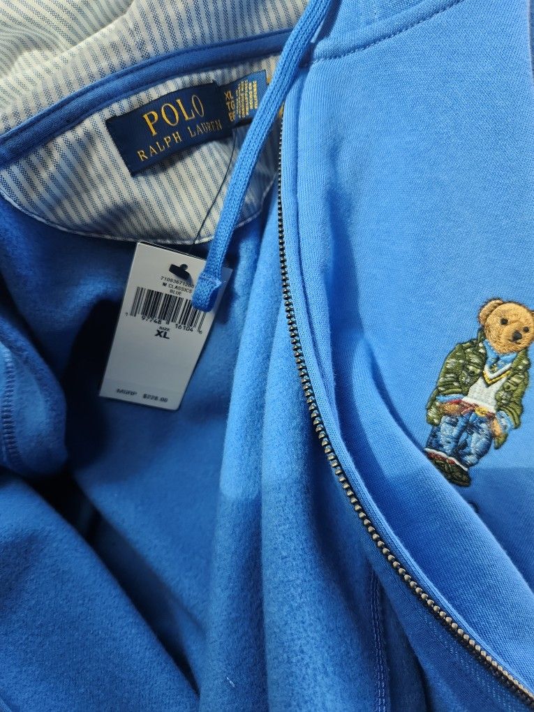 Polo Ralph Lauren Bear Fleece Full Zip Up Hoodie Mens Size XL NEW!