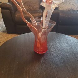 VTG HAND-BLOWN ART GLASS FLOWER CANES AND VASE(SET OF 5 FLOWERS)
VASE -12"
