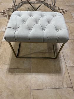 Tufted Velvet Ottoman with Gold Metal Base